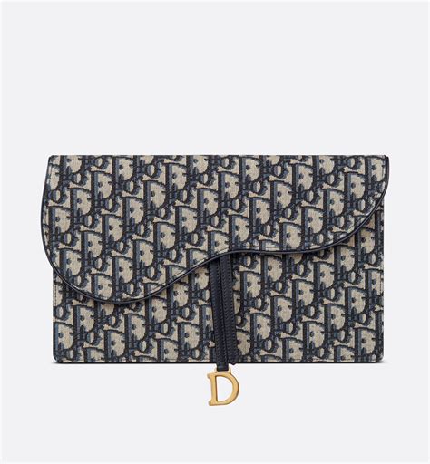 Pochette Saddle Jacquard Dior Oblique blu.